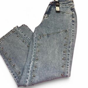 Fashion Nova Studded Light Blue Flare Jeans